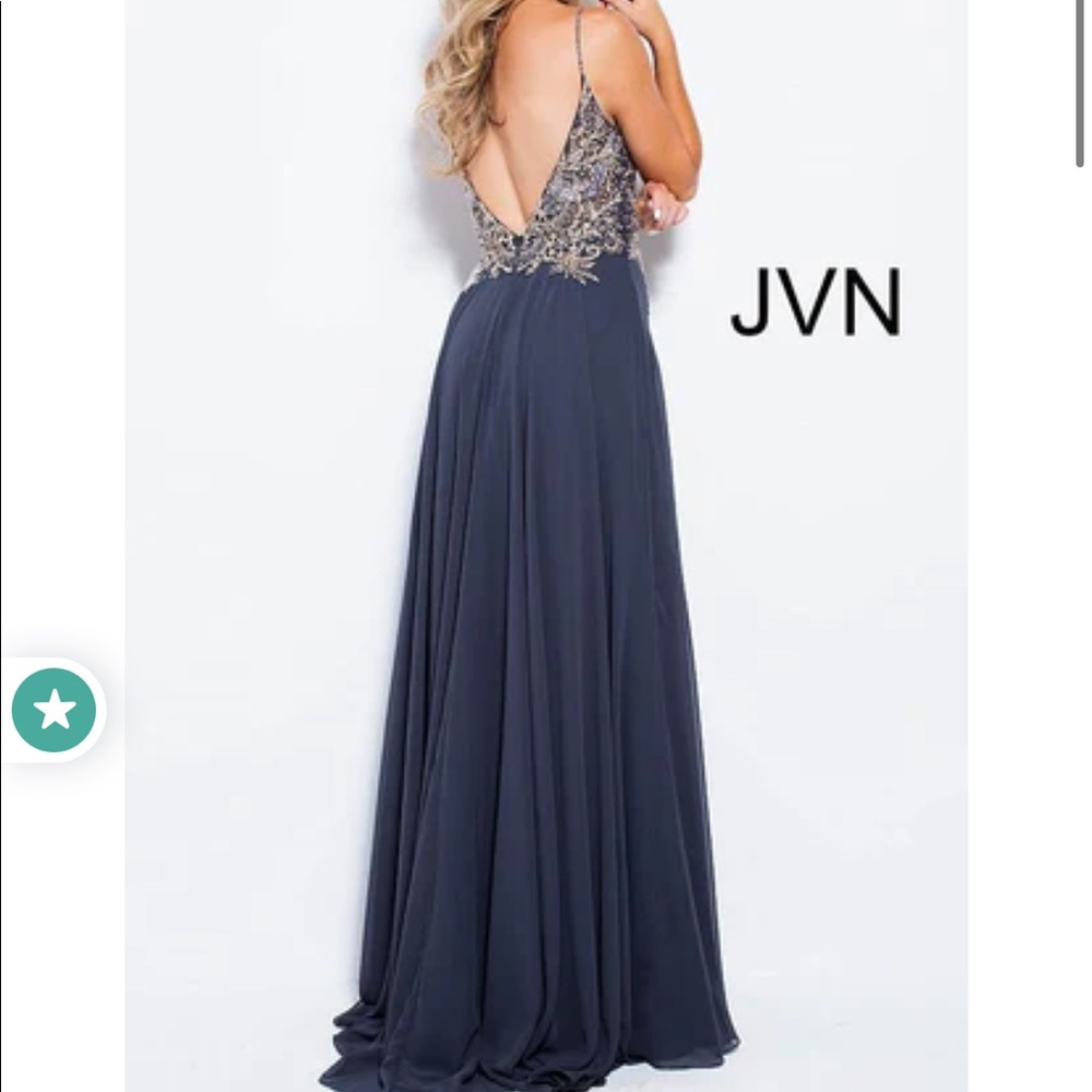 Jvn by jovani charcoal high slit flowy dress—free shipping!